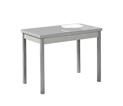 ASTIMESA Tavolo da Cucina, Metallo Vetro Legno, Grigio, 90x50cm-extendida 140x50 CMS