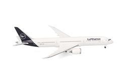 Herpa Modellflygplan Lufthansa Boeing 787-9 Dreamliner, miniatyr i skala 1:500, samlarobjekt, modell utan stativ, metall, normal
