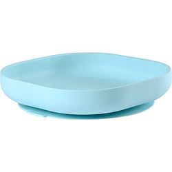 BÉABA Prato com ventosa para crianças, 100 % silicone, material macio e resistente, adere à mesa / bandeja da cadeira alta, comida infantil, compatível com micro-ondas, azul