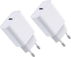 USB C-oplader, 20W 2-pack snellader, duurzame Power Delivery 3.0 USB C-wandoplader compatibel met iPhone 15/15 Pro Max/15 Pro Max/14/13/12/XS/XR, AirPods Pro, Pixel 3/4, Galaxy S10/S9 enz