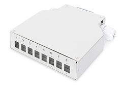 DIGITUS LWL splice box - top-hat rail mounting - 8 port - for LC duplex couplings - metal housing
