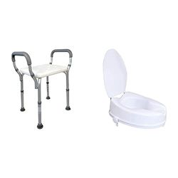Mobiclinic, Silla Ducha Mayores, Taburete baño Adultos, Acueducto, Marca española, Ortopédica, Aluminio, PVC & Elevador WC para Adulto, con Tapa, 10 centímetros