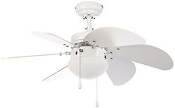 Orbegozo CP 15076 B Plafondventilator met licht, 6 houten bladen, stil, 3 ventilatorsnelheden, 80 cm diameter, 50 W vermogen, wit