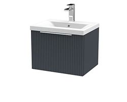 Hudson Reed DFF1491A Fluted Modern Bathroom Wall Hung 1 Drawer Vanity Basin Unit with Mid-Edge Ceramic Basin, 500mm, Soft Black
