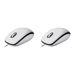 Logitech M100 Wired USB Mouse, 3-Buttons,1000 DPI Optical Tracking, Ambidextrous, Compatible with PC, Mac, Laptop - White (Pack of 2)