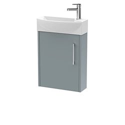 Hudson Reed JNU2361L Juno Compact Modern Cloakroom Wall Hung 1-Door Unit with 1 Tap Hole Left Hand Basin, 440mm, Matt Coastal Grey