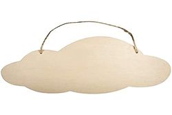 Rayher Nuvem madeira para pendurar, personalizável, com corda juta, 40 x 20 cm, 62847505