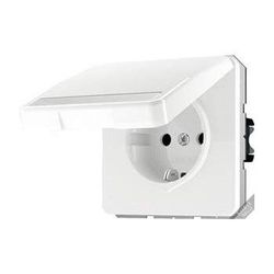 Jung 1520 BFNAKL Presa Schuko 16 A 250 V infrangibile con Coperchio Ribaltabile e Campo di Scritta, 6 x 37 mm, Serie CD, Colore: Bianco