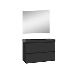 Baikal Mueble de Baño Unicolor. Conjunto de Baño de 2 Cajones. Suspendido en Pared, Incluye Lavabo cerámico. Mueble de Fondo 46cm. Mueble MONTADO. Mueble con Espejo 100 cm Negro Mate