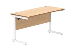 Office Hippo Essentials rectangulaire avec Gestion des Ports de câble d'ordinateur pour Le Lieu de Travail ou la Maison, Bureau à Domicile, Cadre Blanc en hêtre norvégien, W140 X D60 x 73cm