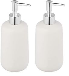 Allstar Dispensador de jabón Olinda con Forma cónica, dispensador de jabón de Mano en Acabado Mate, Fabricado en cerámica, Cabezal de Bomba Plateado, Capacidad 500 ml, 8 x 20 x 7,7 cm, Color Blanco