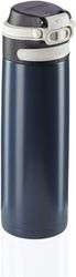 Leifheit Flip termosmugg 600 ml, kaffemugg 100% tät, praktisk öppning med en hand, dryckesmugg to go med filter för vatten med fruktbitar, håller drycker varma i upp till 6 timmar, mörkblå