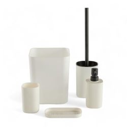 Set van 5 accessoires van kunststof, badkamer, wit