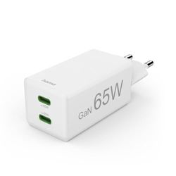 Hama Caricatore rapido GaN 2X USB-C PD/Qualcomm Mini Caricatore 65 W Caricatore rapido PD/Qualcomm® Mini Caricabatterie W Bianco