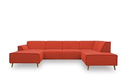 DOMO. collection Jules - Sofá escandinavo con muelles, en Forma de U, Color Naranja, 159 x 333 x 191 cm, Chaise Lounge Izquierda