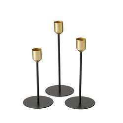 Boltze Cosima 2049897 Candlestick Set of 3 Black/Gold Modern Design for Taper Candles, Candle Holder, Candle Accessories)