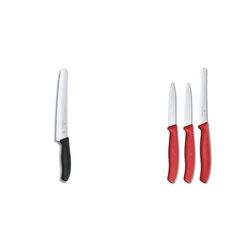 Victorinox Bread/Pastry Knife Swiss Classic in Gift Box, Stainless Steel, Black, 30 x 5 x 5 cm & 3-Piece Swiss Classic Paring Knife-Set, Stainless Steel, Red, 30 x 5 x 5 cm