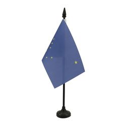 AZ FLAG - Drapeau De Table Alaska - 15x10 cm - Mini Drapeau De L'État Américain De L'Alaska De Bureau 100% Polyester Avec Hampe De 25cm Et Socle En Plastique Noir