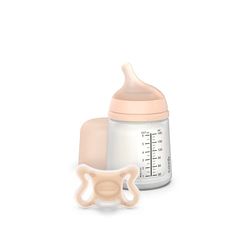 Suavinex, Starter Set Zero Anti-koliek-fles 180 ml met speen voor borstvoeding + fopspeen voor geboorte, maat Mini (-2 tot 2 maanden) met symmetrische speen SX Pro