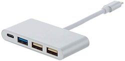Multi Adapter 4 in 1 type C voor Samsung Galaxy A80 Smartphone Hub 2 USB 2.0 1 poort USB 3.0 (zilver)