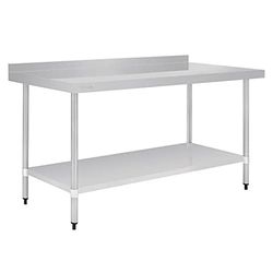 Vogue Table en acier inoxydable avec rebord en acier inoxydable 1800 mm, acier inoxydable poli, montage facile, 90x180x70 cm, 1 étagère, meuble de cuisine professionnelle, GJ509