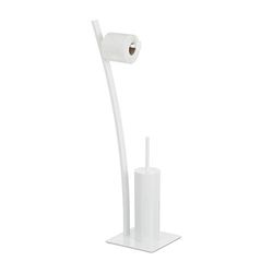 Relaxdays Suporte para rolos de papel higiénico e escova, suporte para rolos WC, conjunto de escova, 78 x 29 x 20 cm, branco, aço