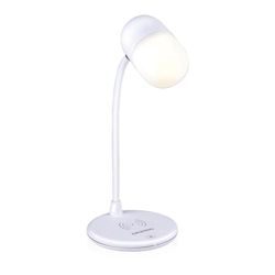 GRUNDIG Lampe LED 3-en-1 - Chargeur de téléphone sans fil Technologie Qi - Haut-parleur Bluetooth - Lampe de lecture - Blanc