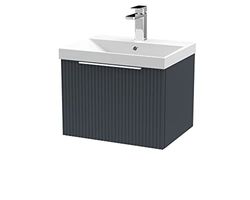 Hudson Reed DFF1491D Fluted Modern Bathroom Wall Hung 1 Drawer Vanity Basin Unit with Thin-Edge Ceramic Basin, 500mm, Soft Black