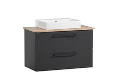 Schildmeyer Malte 701871 Meuble de Salle de Bain Noir Mat/décor Artisanal 86 x 45 x 66,4 cm