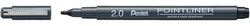 Pentel Pointliner Calligraphy S20P-C20A, fineliner met metalen kalligrafiepunt, zwart, waterdicht en lichtecht, 2,0 mm, 1 stuk (1 stuk)