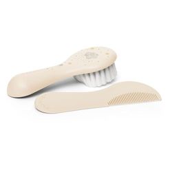 Suavinex Escova e pente para bebés, ideal recém-nascidos, escova de fibras povoadas e macias, pente com cantos redondos, sem trovões, respeita o couro cabeludo, cinzento bege