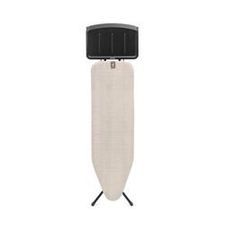 Brabantia Ironing Board B, 124x38cm - Denim Grey | 100% Fairtrade Cotton | For Steam Generator Irons | Large Metal Steam Unit Holder | Stable & Anti-Wobble FramE | Foldable with Adjustable Height
