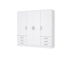 Forte Jupiter Armário 200 210, armário branco, armário de portas de batente, 4 portas, com 6 gavetas e prateleiras, preto branco, 206,5 cm de largura x 60 cm de profundidade x 200 cm de altura