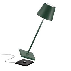 Zafferano Lampada LED Senza fili Poldina Pro Verde con Caricatore Universale, Verde Scuro, H 38 cm/Diametro Base 11 cm