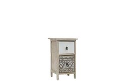 Rustieke ladenbox van papier, romantisch, van natuurlijk hout met 2 laden, waarvan 1 glad en de andere, met geometrisch patroon (24 x 24 x 43)