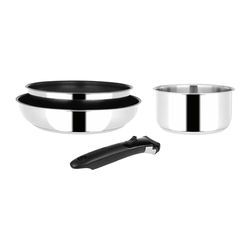 Sitram 716899 Arpege Collection 4-Piece Stainless Steel Cookware Set: Removable Handle, 2 Frying Pans Diameter 20.24 cm, 1 Saucepan Diameter 16 cm – PFOA-Free Coating – Suitable for All Heat Sources