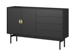Selsey Stoon Commode de Rangement, à 2 Portes, 4 tiroirs, avec système Push to Open, 154 cm, Noire