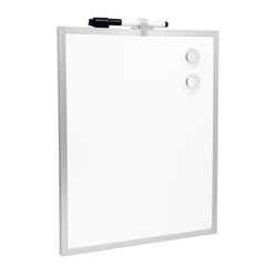Raylu Paper® - Lavagna bianca magnetica piccola con cornice in alluminio per casa e ufficio, include pennarello nero con gomma, magnete e cuscinetti per montaggio a parete (35 x 28 cm)
