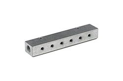 Verdelerlijst, uitgangen eenzijdig voor, ingang 2 x 3/8, uitgang 6 x 1/8, aluminium