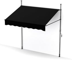 FANTASK 300 cm klemluifel met handslinger, uv-bestendig, balkonluifel zonder boren, in hoogte verstelbaar (zwart)
