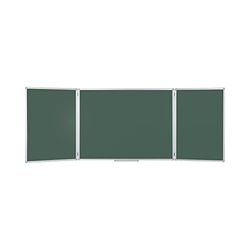 Bi-Office Earth Lavagna Magnetica Pieghevole Trio Per Gessi, Superficie Magnetica In Acciaio Smaltato, Colore Verde, Cornice In Alluminio Anodizzato, Dim. Da Aperta 240 x 90 cm, Da Chiusa 120 x 90 cm