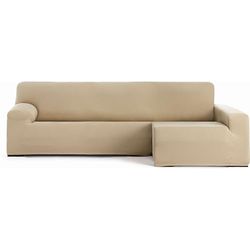 ECOMMERC3 Bankhoes voor chaise longue, lange arm rechts, bi-elastisch, ademend, voor chaise longue-bank, beige, pasvorm met elastieken en schuimstoffen, bescherming tegen slijtage