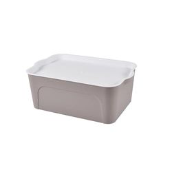 Homéa, Box med lock vit plast 5 L 28 x 18 x h.10,5 cm gråbrun