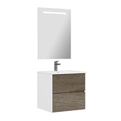 Baikal Mueble de baño Gavin, 2 cajones, suspendido en Pared. Incluye Lavabo cerámico. Varios Acabados. Se Entrega Montado. con Espejo 70 cm Nebraska