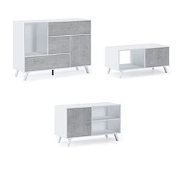 Skraut Home Modello Wind 100 Set di mobili, melamina, Bianco, Grigio, 120x40x86, 92x50x45, 95x40x57