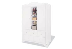 Pinolino Armoire Pino Grande, Massif : pin, lasuré Blanc, L 125 x P 64 x H 190, 2 Portes, Self-Soft-Close, 5 tablettes réglables en Hauteur, Armoire pour la Chambre de bébé