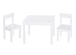 roba Ensemble Table et 2 Chaises Little Stars pour Filles et Garçons de 2 Ans et plus - Supporte 50 kg - Motif Étoiles - Montage Facile - Blanc / Gris