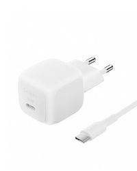 Belkin kompakt väggladdare 45 W + kabel för USB-C till USB-C, snabbladdning för Apple iPhone 16, 15, 14, Plus, Pro, Pro Max, Samsung Galaxy S25-serien, S24, Pixel 9, iPad, AirPods m.fl. - Vit