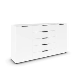 Rauch Möbel Flipp - Cómoda con Espacio de Almacenamiento para salón, Dormitorio, Pasillo, 4 estantes, Color Blanco Alpino, 2 Puertas, 5 cajones, Asas de Grafito, 180 x 100 x 42 cm