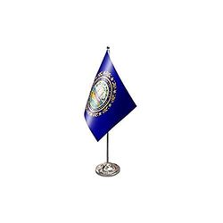 New Hampshire prestige Tafelvlag 6'' x 9'' satijn - Amerikaanse staat New Hampshire Desk Vlag 22 x 15 cm - Stalen paal en voet - AZ FLAG